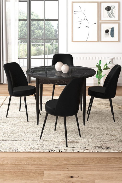 Hanah Home Juego de Mesa y Sillas 5 Piezas Acabado Mármol Negro